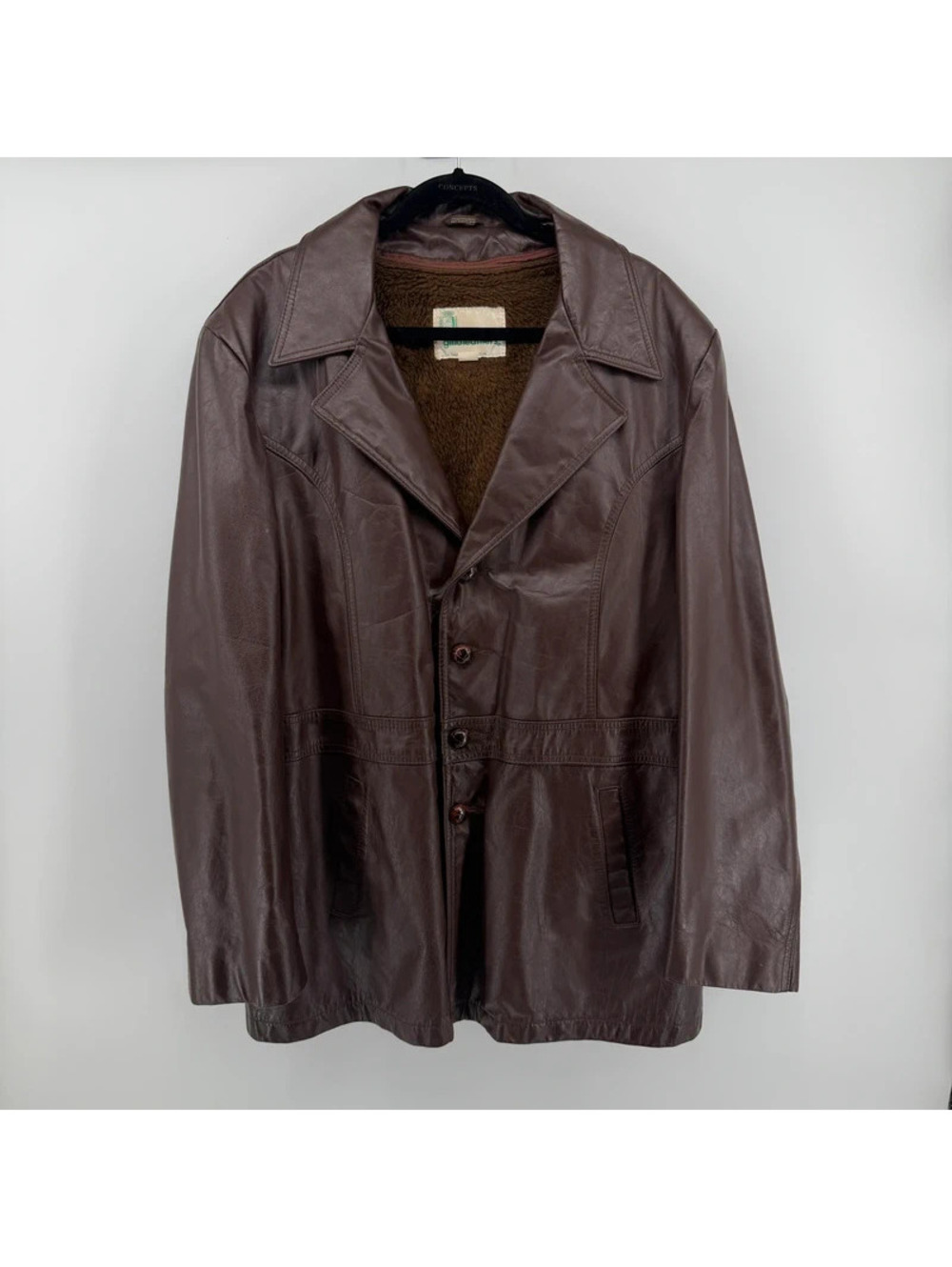 Vintage Gino Leathers Brown Genuine Leather Jacket Coat Men’s 48 Sherpa Lined
